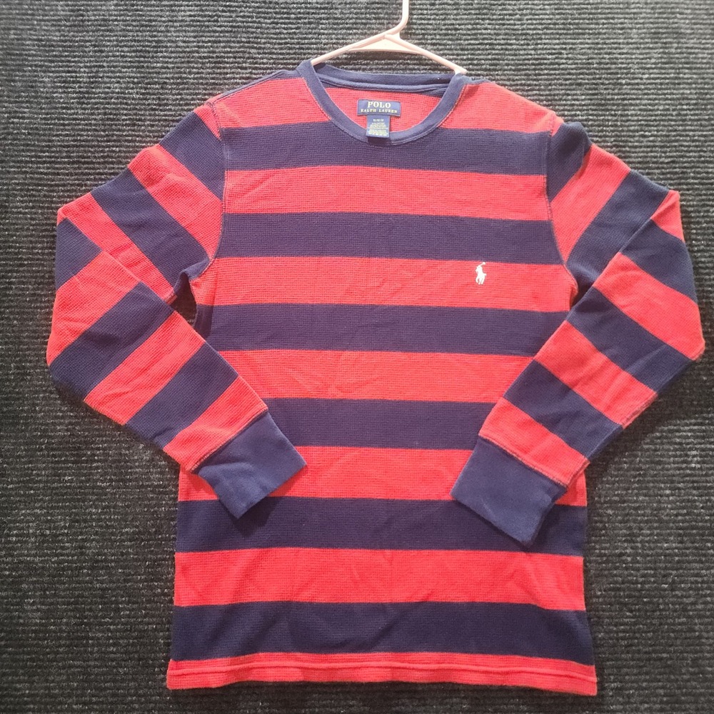 Polo Ralph Lauren Mens Medium Red Blue Striped Waffle Knit Thermal Shirt LS